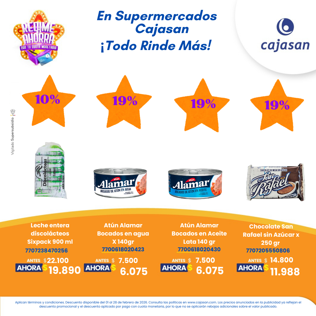 Descuentos en productos seleccionados en Supermercados Cajasan