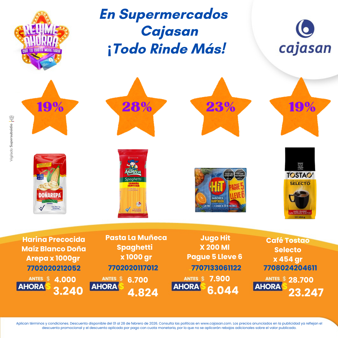 Descuentos en productos seleccionados en Supermercados Cajasan