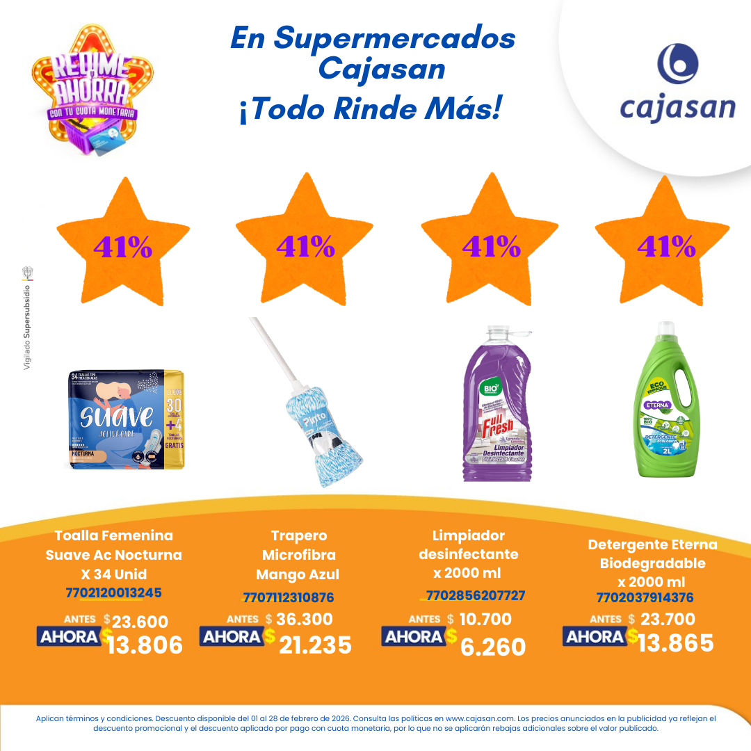 Descuentos en productos seleccionados en Supermercados Cajasan