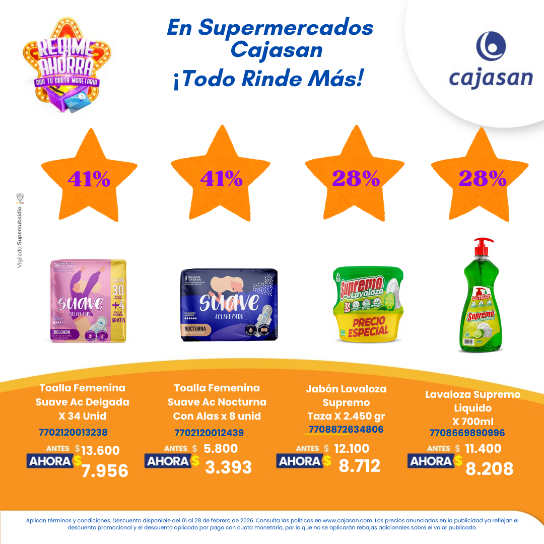 Descuentos en productos seleccionados en Supermercados Cajasan