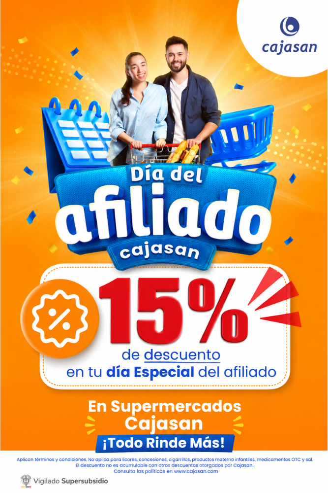 Día del Afiliado Cajasan: 15 % de descuento en supermercados