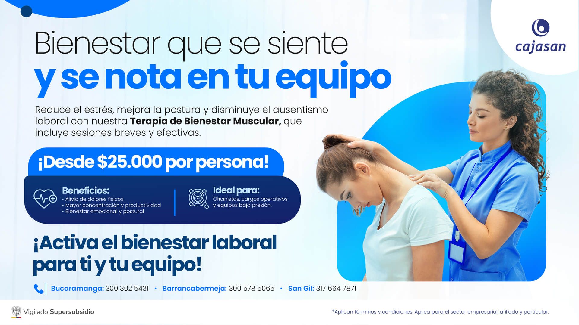 Mejora la productividad en tu empresa con la terapia de bienestar muscular de Cajasan. Reduce el estrés, mejora la postura y activa el bienestar de tu equipo