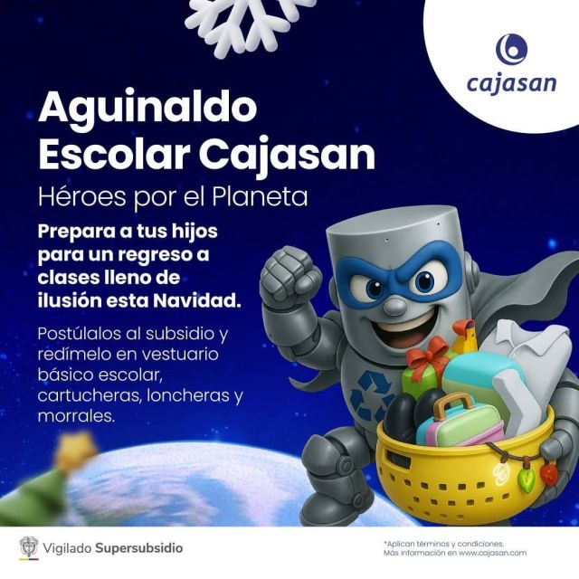 Aguinaldo Escolar Cajasan Héroes por el Planeta: subsidio navideño para el regreso a clases con vestuario, cartucheras y morrales escolares