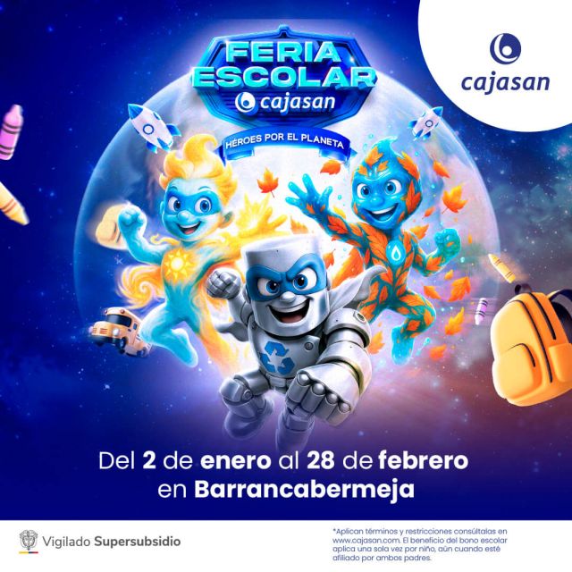 Banner promocional de la Feria Escolar Cajasan 2026 en Barrancabermeja, vigente del 2 de enero al 28 de febrero