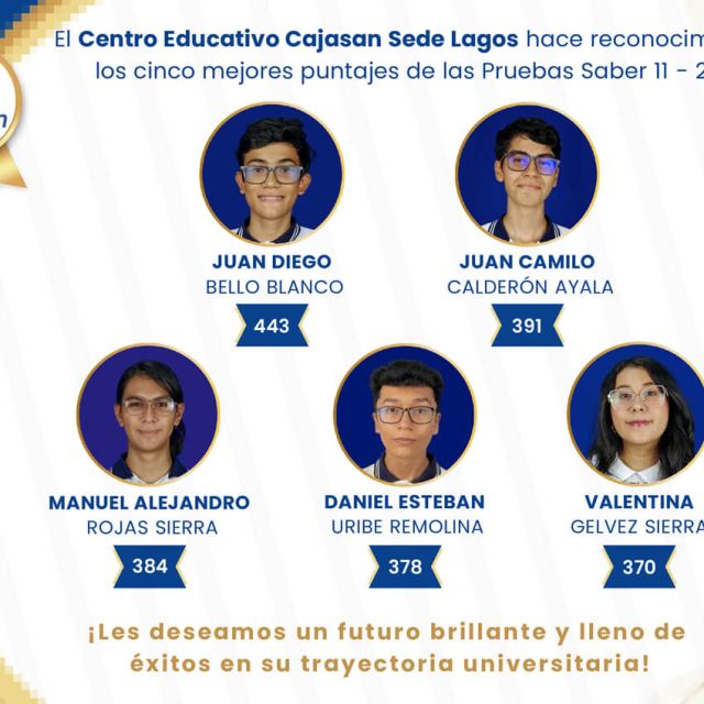 imagen de los 5 mejores puntajes pruebas saber 11 Colegio Cajasan