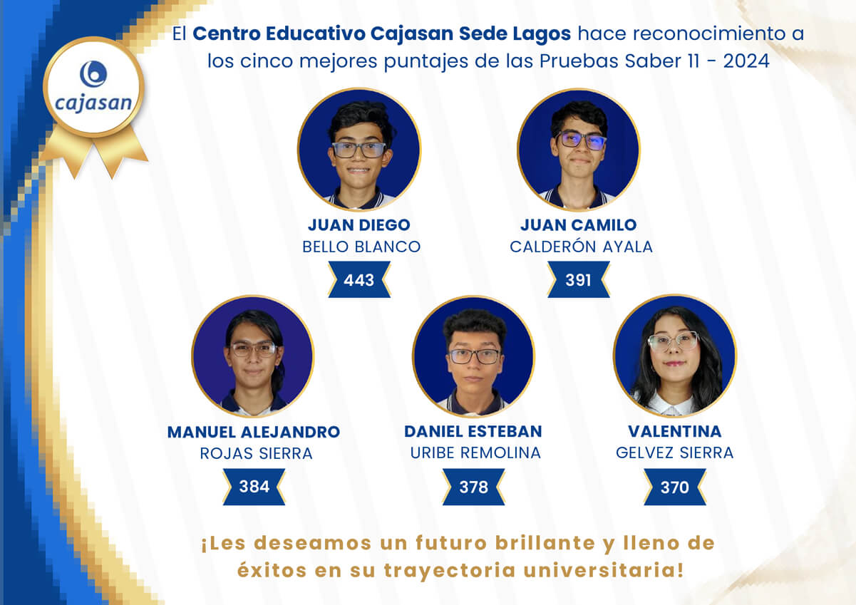 imagen de los 5 mejores puntajes pruebas saber 11 Colegio Cajasan