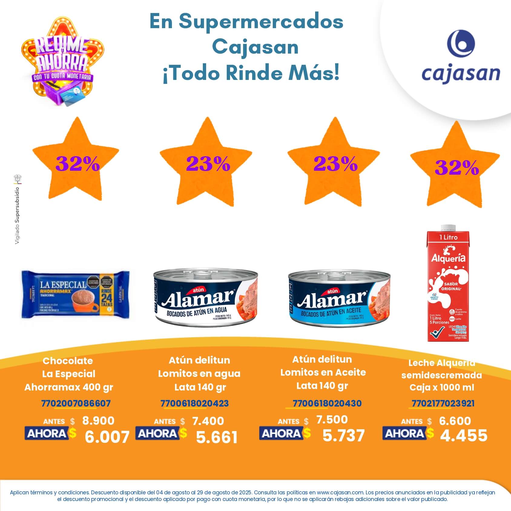 Promoción Redime y Ahorra en Supermercados Cajasan agosto 2025 con descuentos en productos