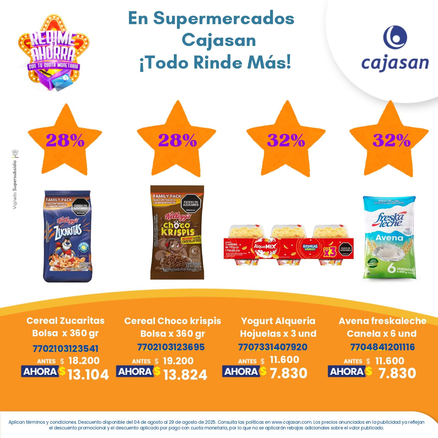 Promoción Redime y Ahorra en Supermercados Cajasan agosto 2025 con descuentos en productos