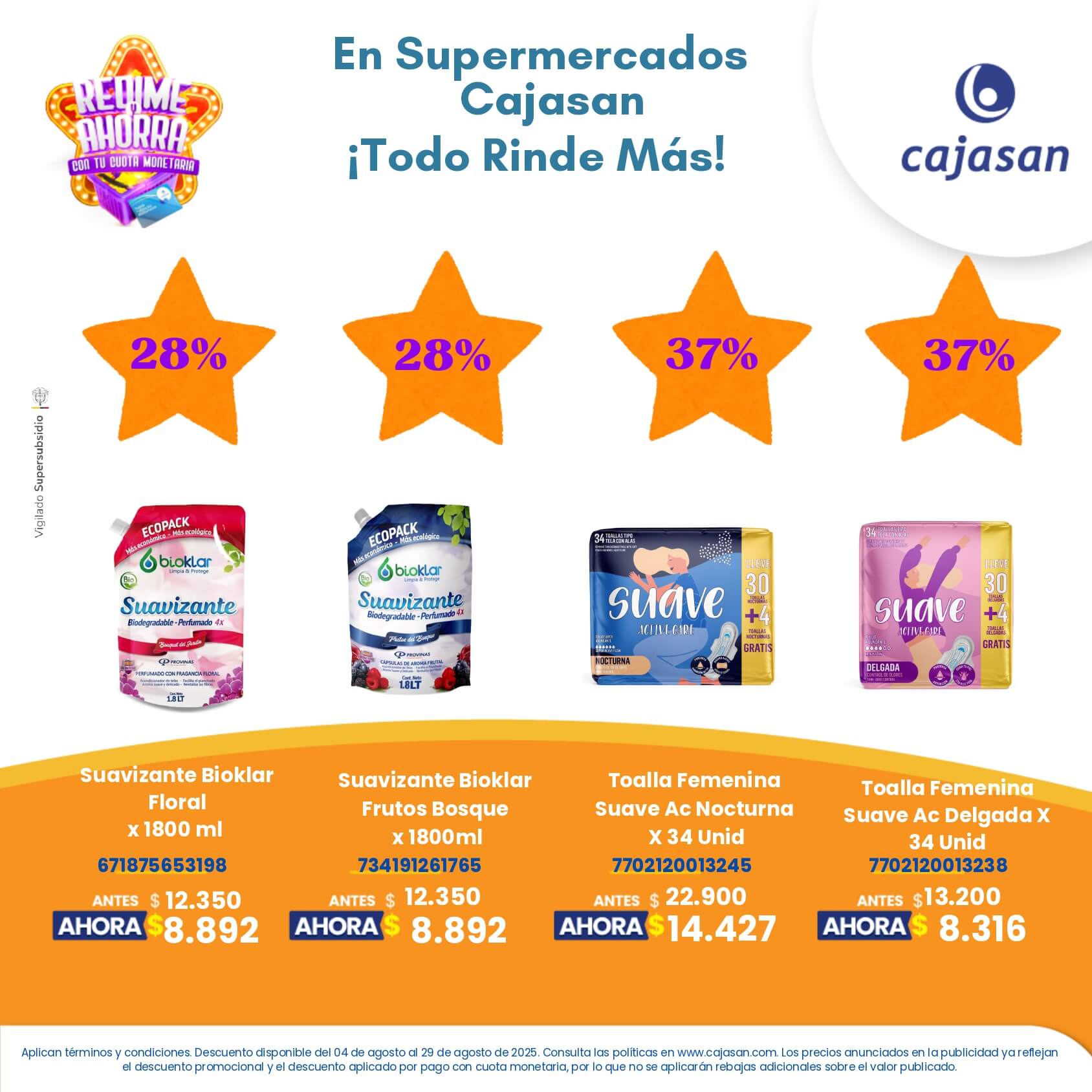 Promoción Redime y Ahorra en Supermercados Cajasan agosto 2025 con descuentos en productos