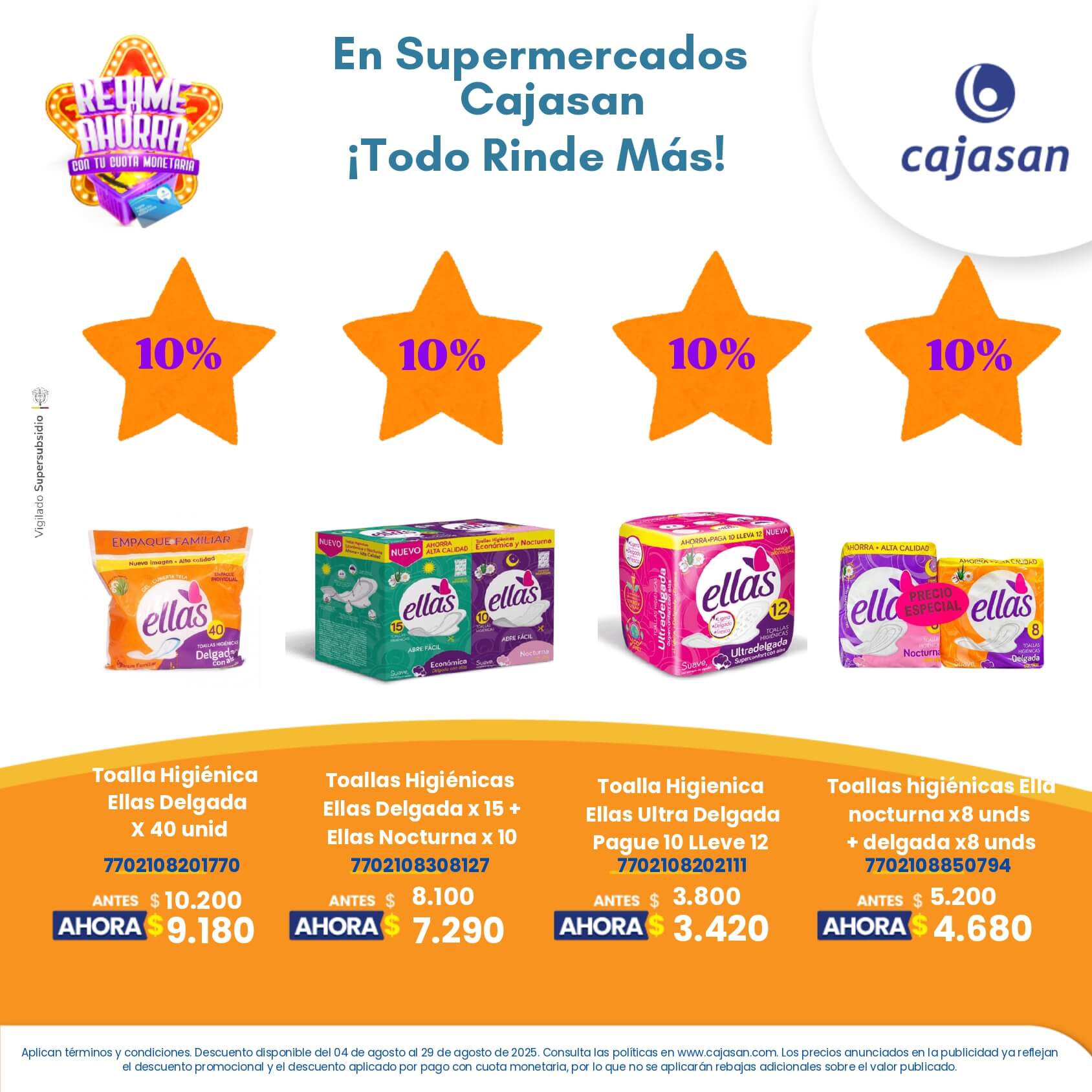 Promoción Redime y Ahorra en Supermercados Cajasan agosto 2025 con descuentos en productos