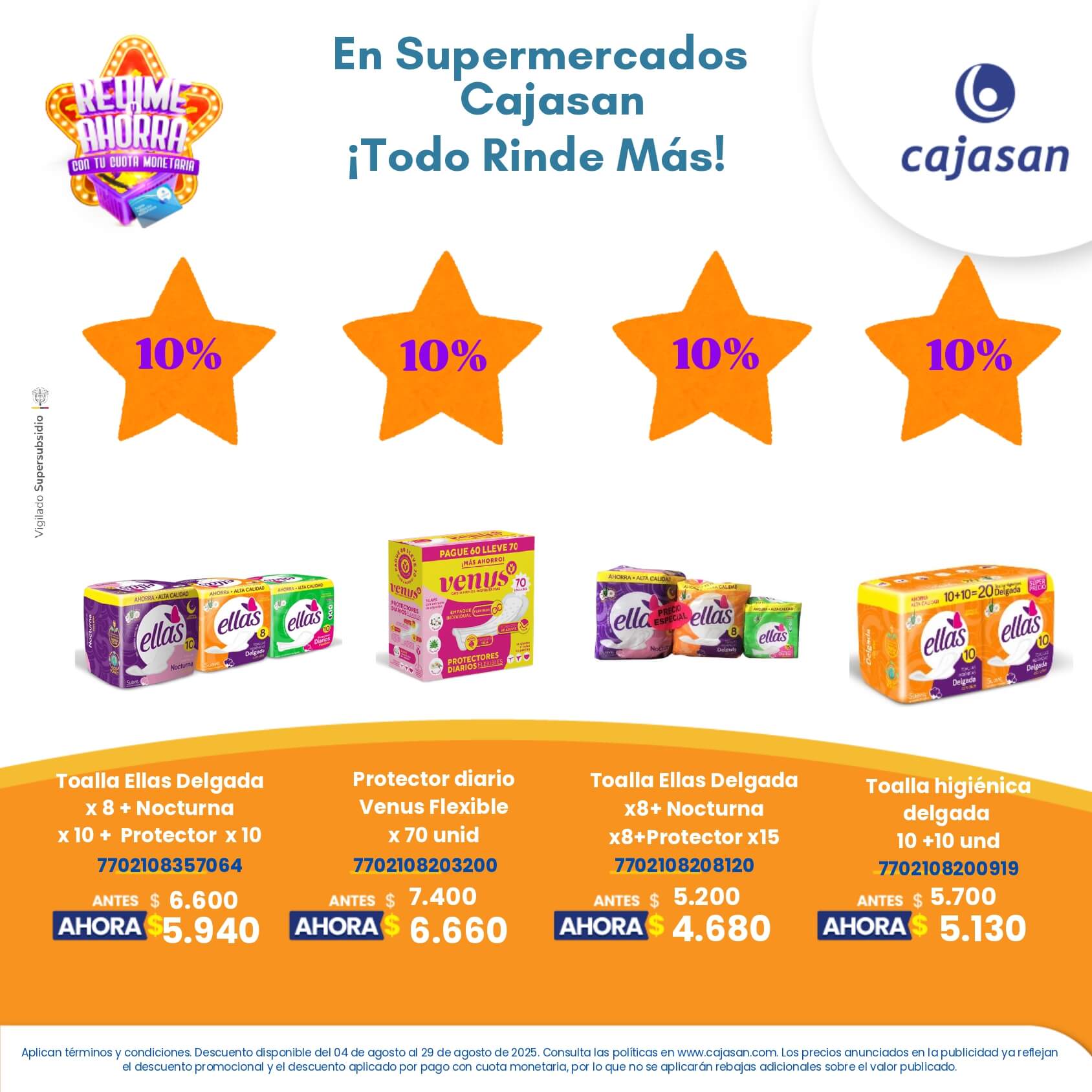 Promoción Redime y Ahorra en Supermercados Cajasan agosto 2025 con descuentos en productos