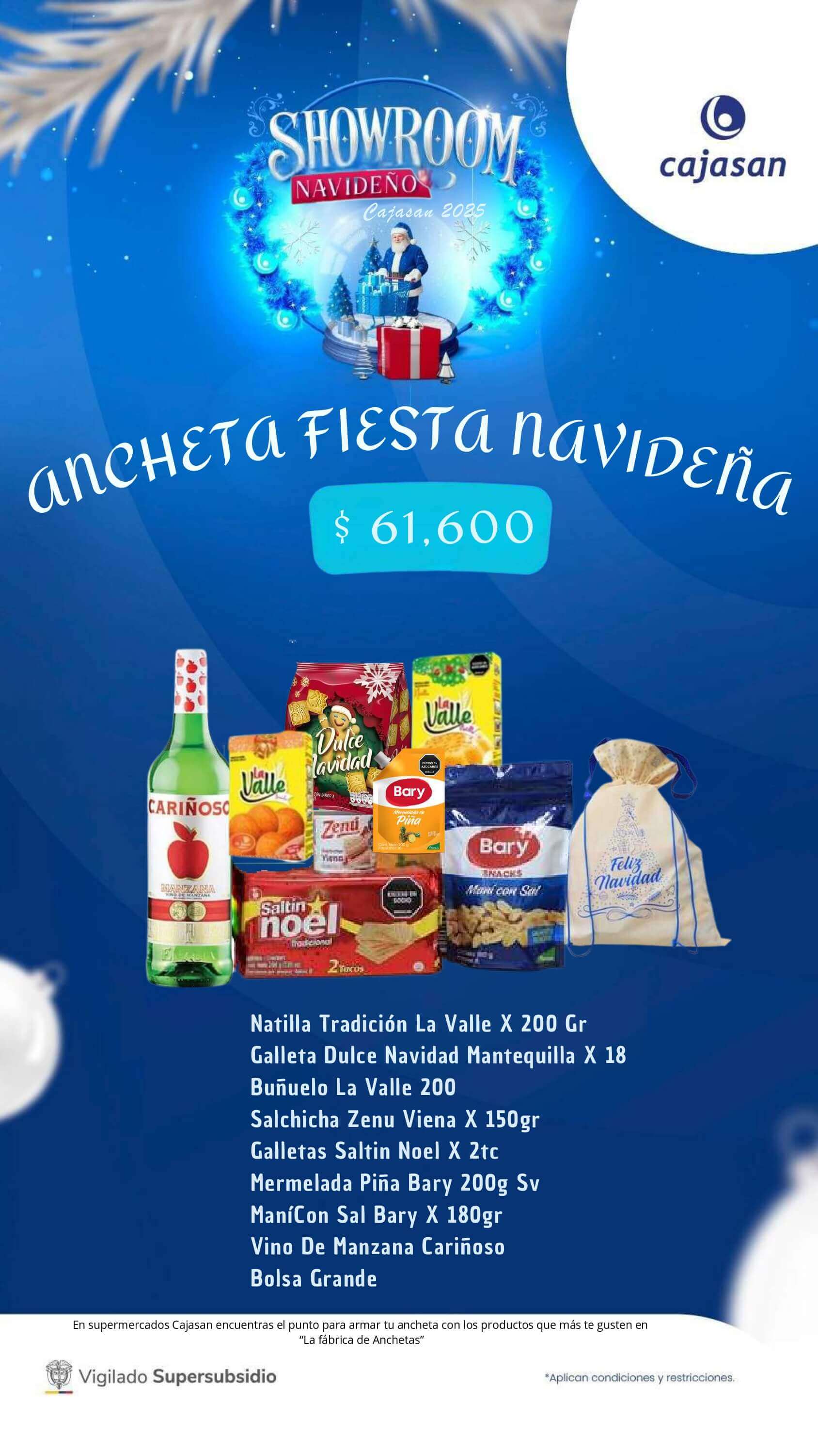Catálogo de anchetas navideñas Cajasan 2025 con diferentes combinaciones de productos y precios para regalar y compartir en Navidad
