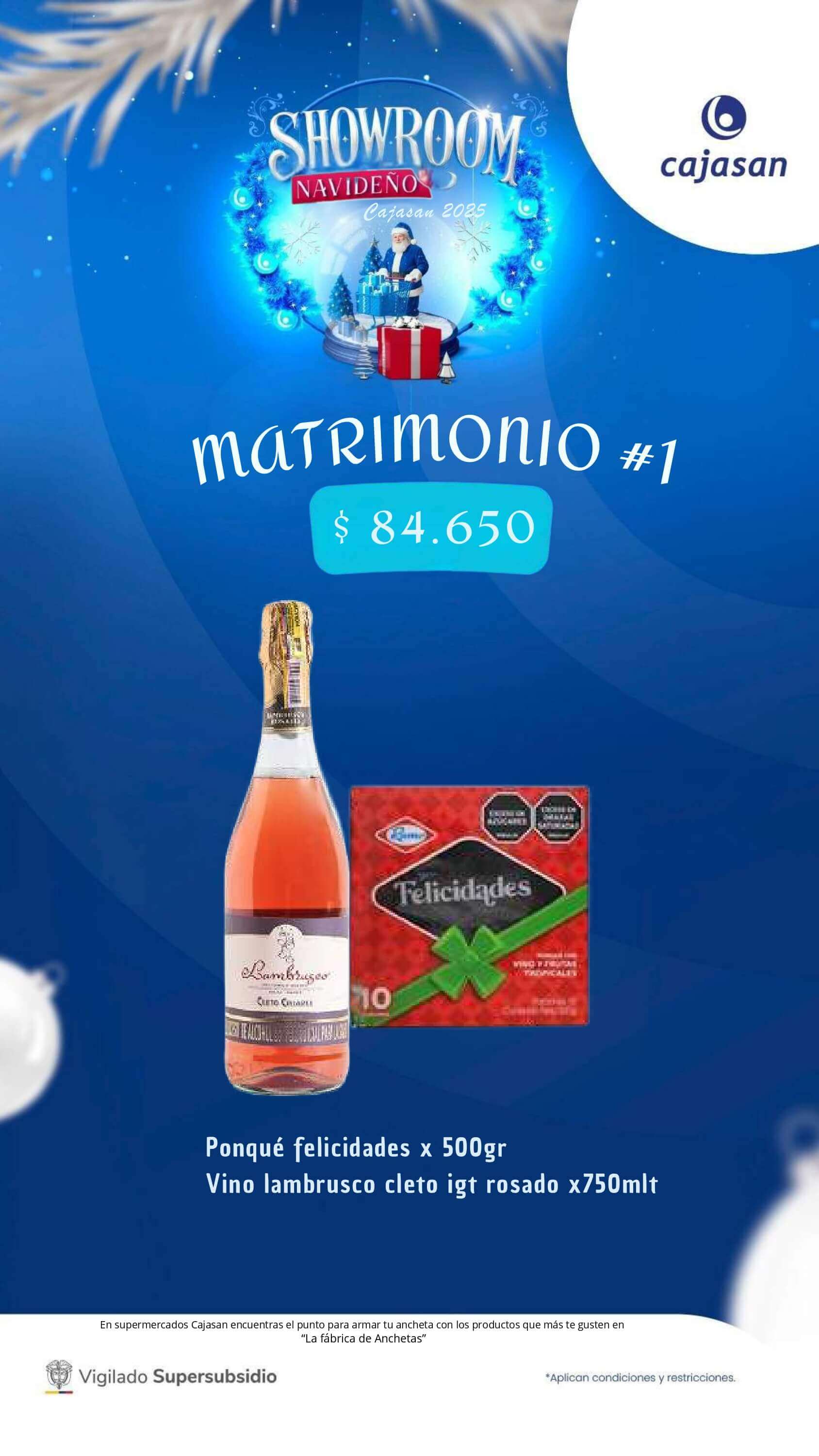 Catálogo de anchetas navideñas Cajasan 2025 con diferentes combinaciones de productos y precios para regalar y compartir en Navidad