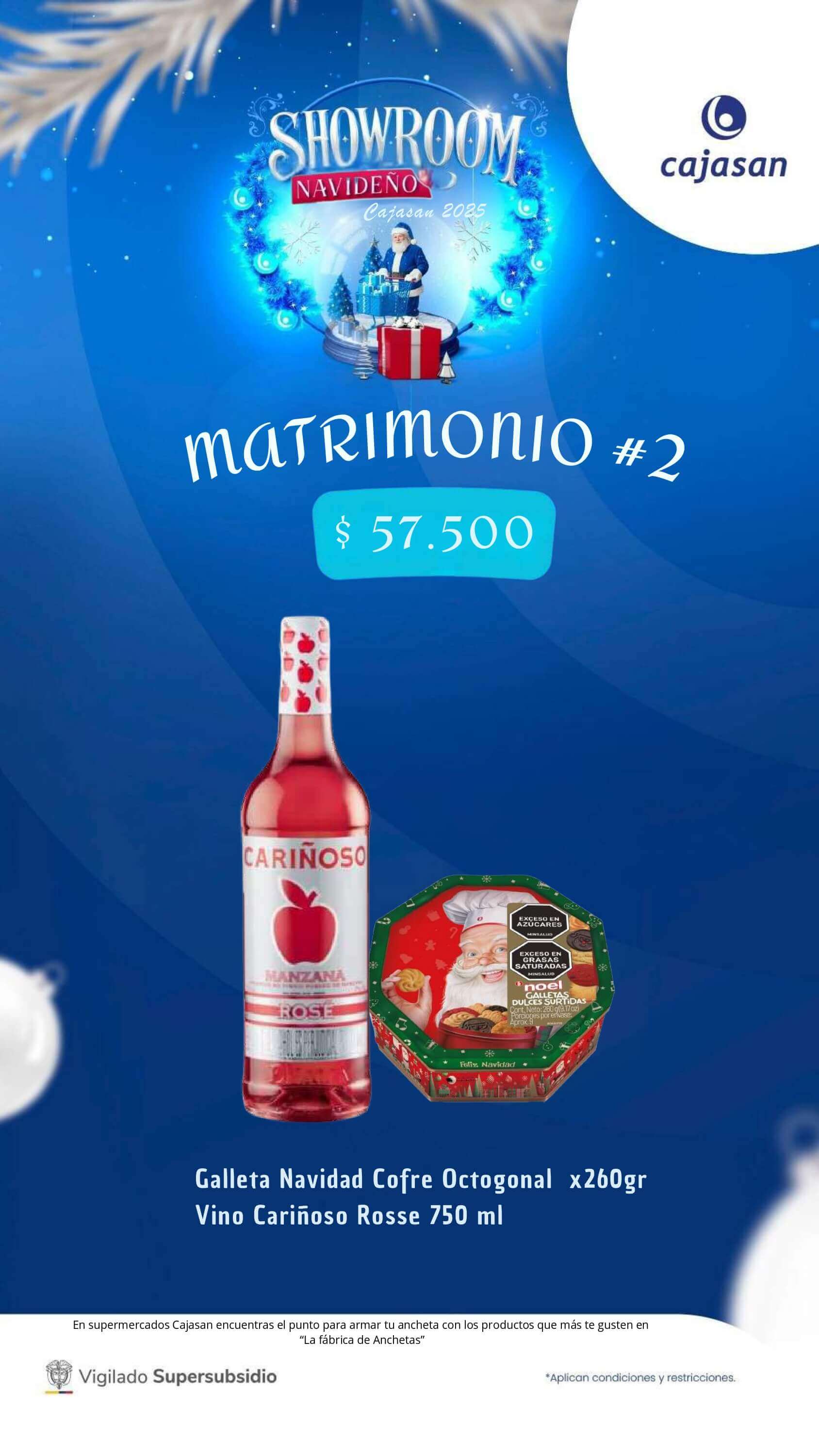 Catálogo de anchetas navideñas Cajasan 2025 con diferentes combinaciones de productos y precios para regalar y compartir en Navidad