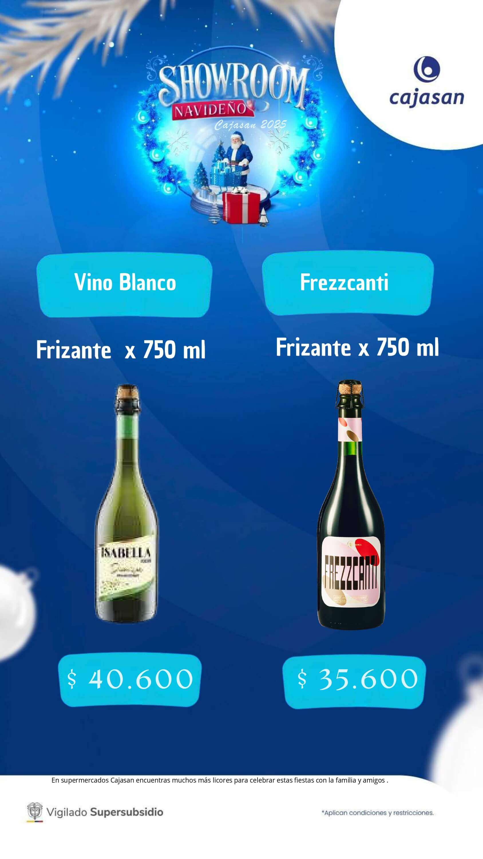 Catálogo de anchetas navideñas Cajasan 2025 con diferentes combinaciones de productos y precios para regalar y compartir en Navidad