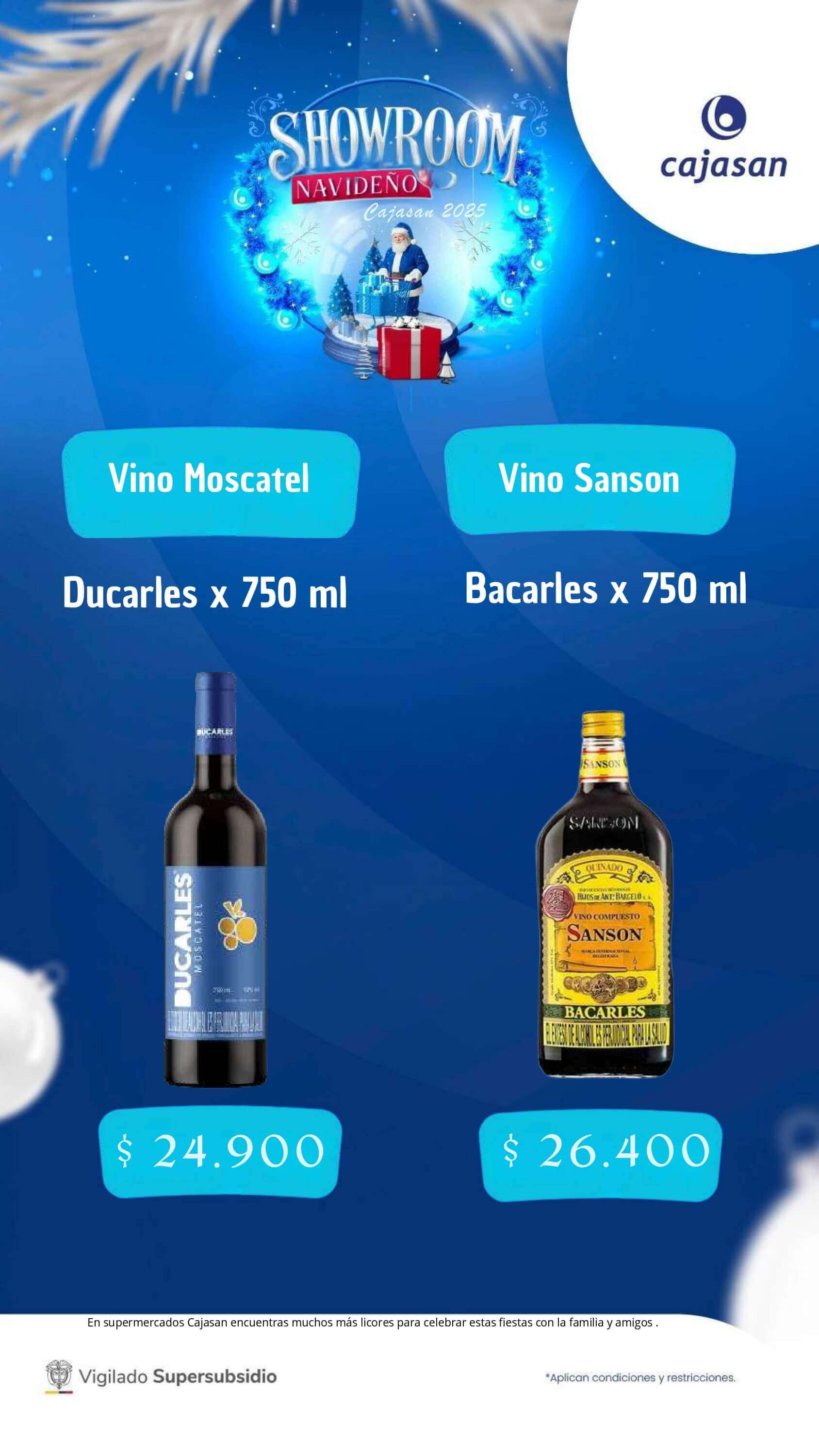 Catálogo de anchetas navideñas Cajasan 2025 con diferentes combinaciones de productos y precios para regalar y compartir en Navidad