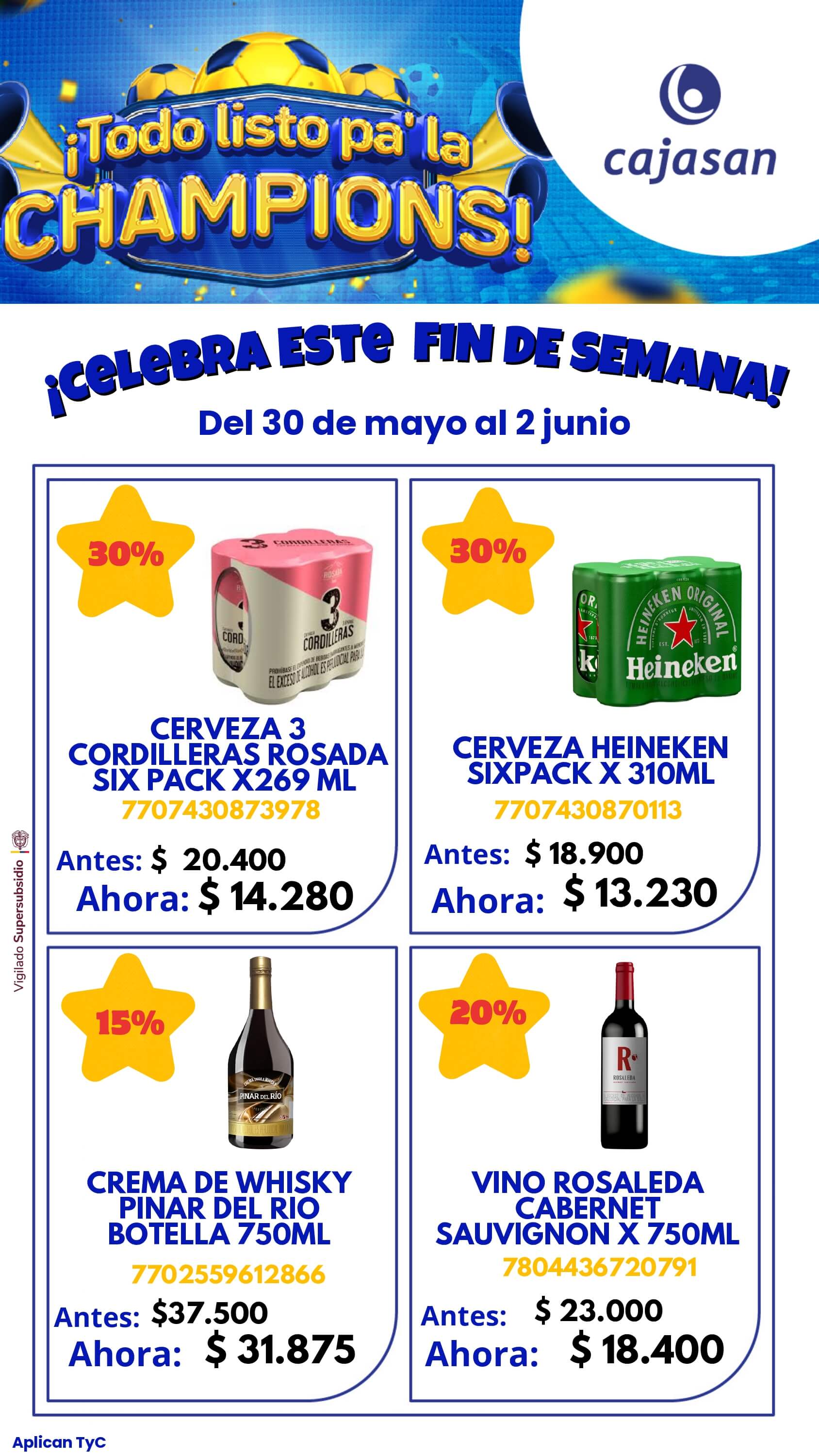 Promoción Champions en Cajasan del 30 de mayo al 2 de junio de 2025