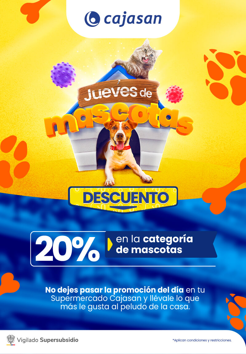 Jueves de mascotas en Cajasan: 20% de descuento en la categoría de productos para mascotas