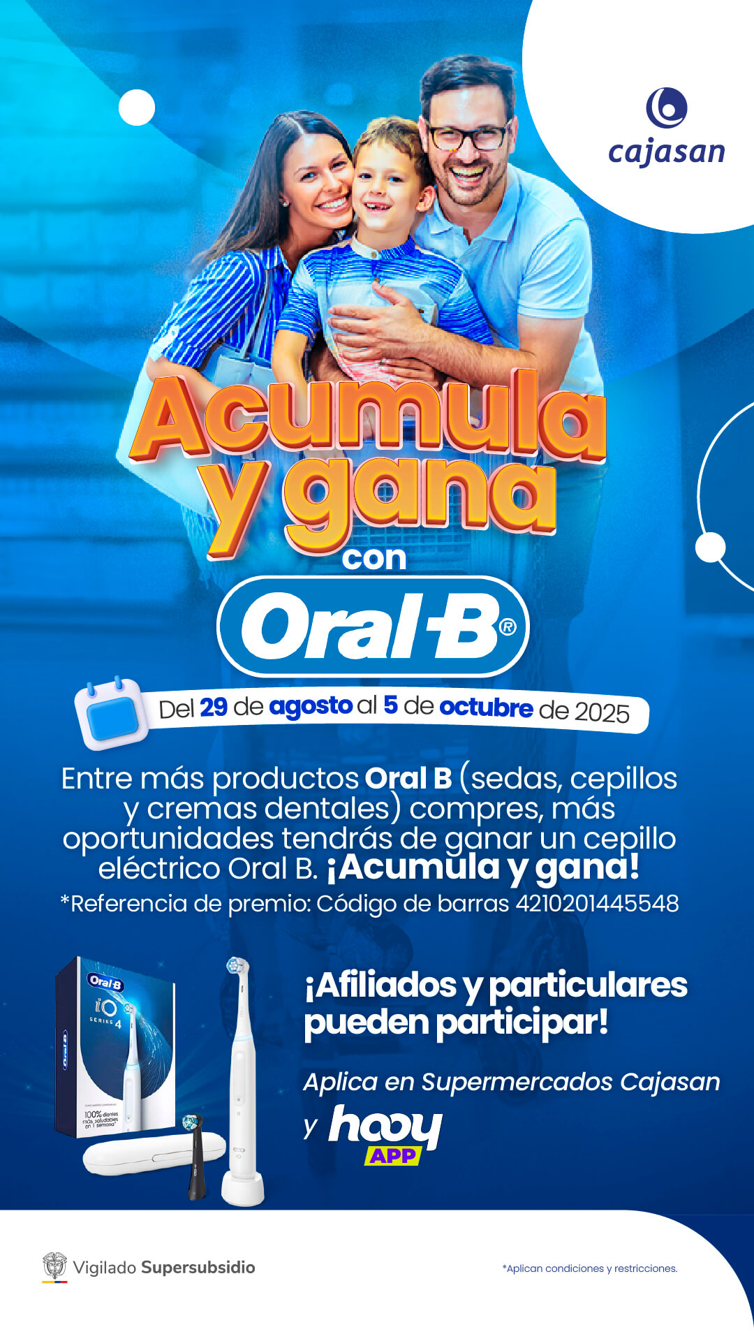 Promoción Oral-B en Supermercados Cajasan: acumula compras y gana un cepillo eléctrico