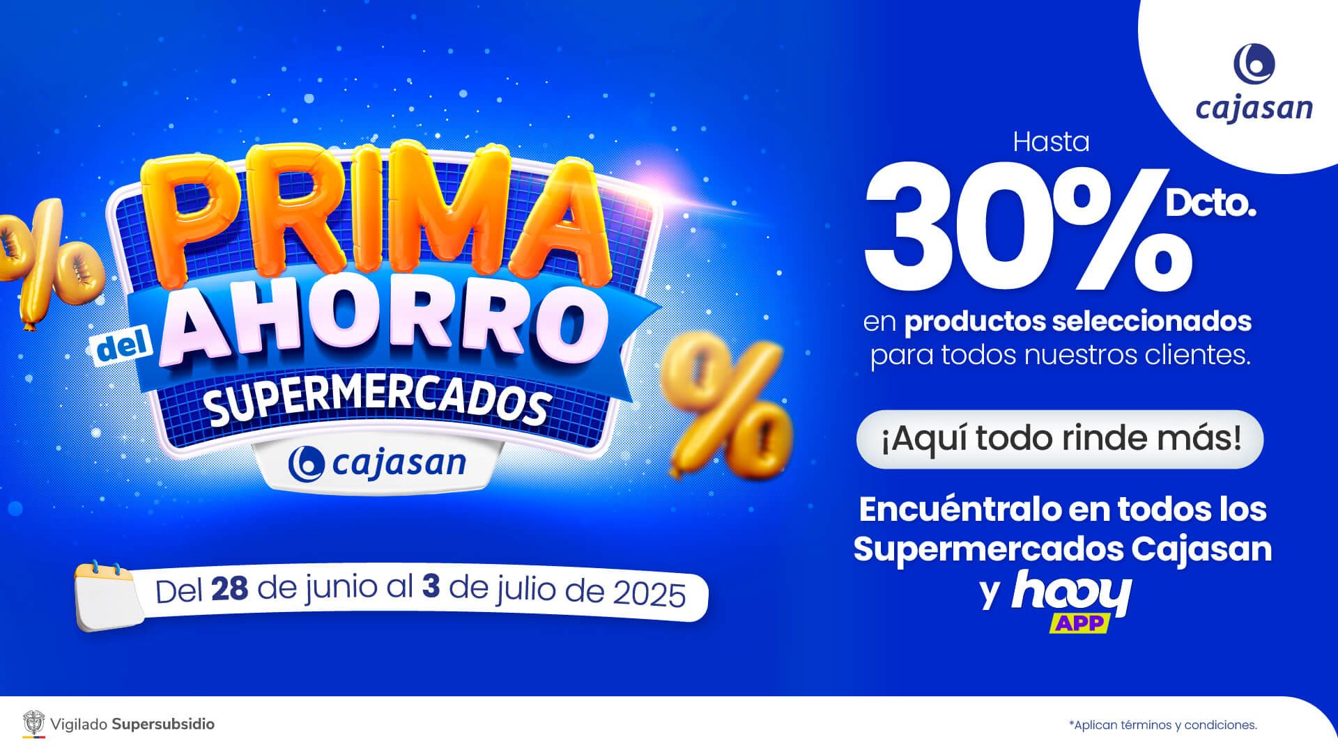 Prima del Ahorro Cajasan del 28 de junio al 3 de julio de 2025: hasta 30% de descuento en productos seleccionados en supermercados y Hooy App