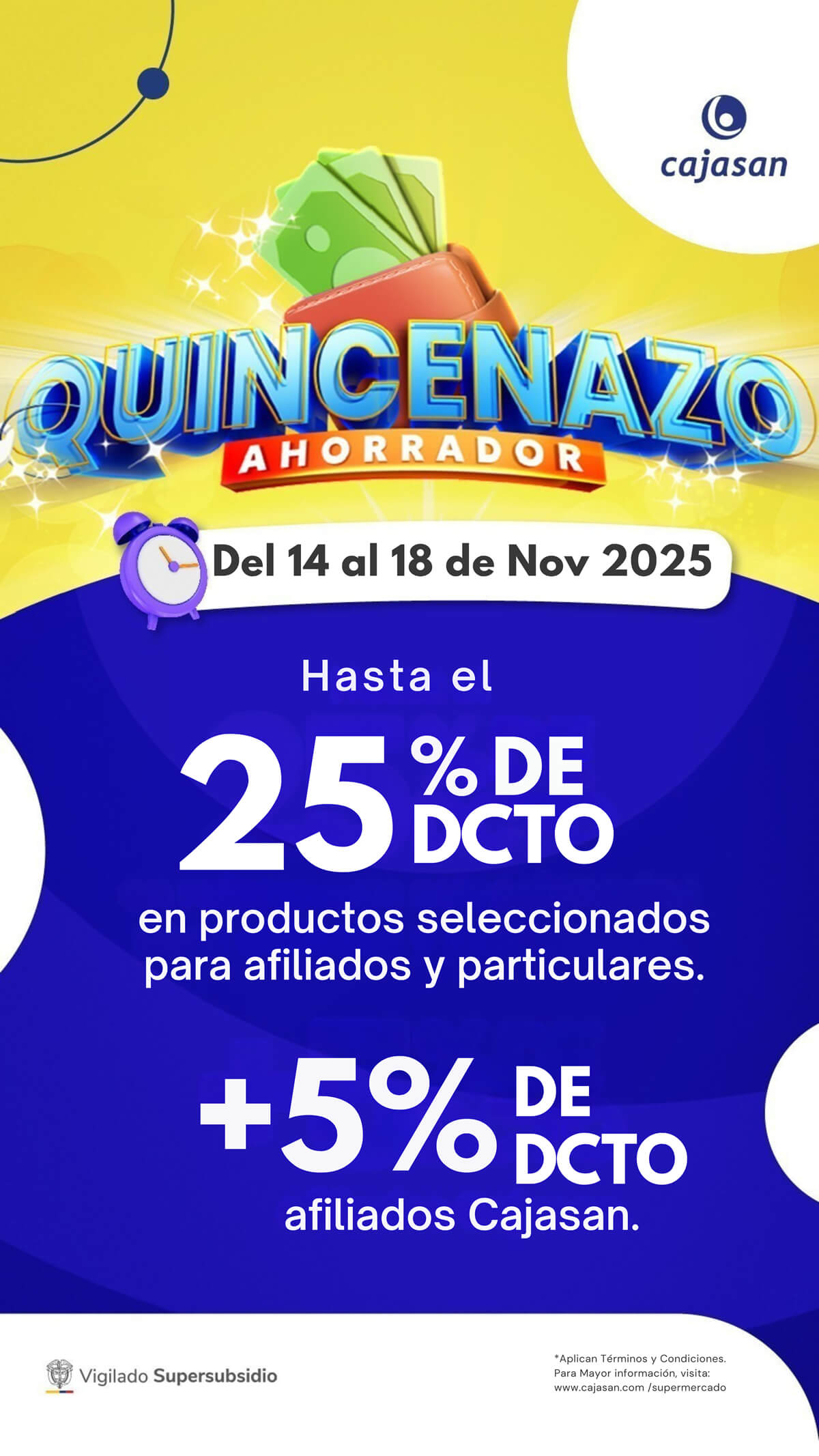 Promoción Quincenazo Ahorrador Cajasan del 14 al 18 de noviembre de 2025 con descuentos hasta del 25% en productos seleccionados