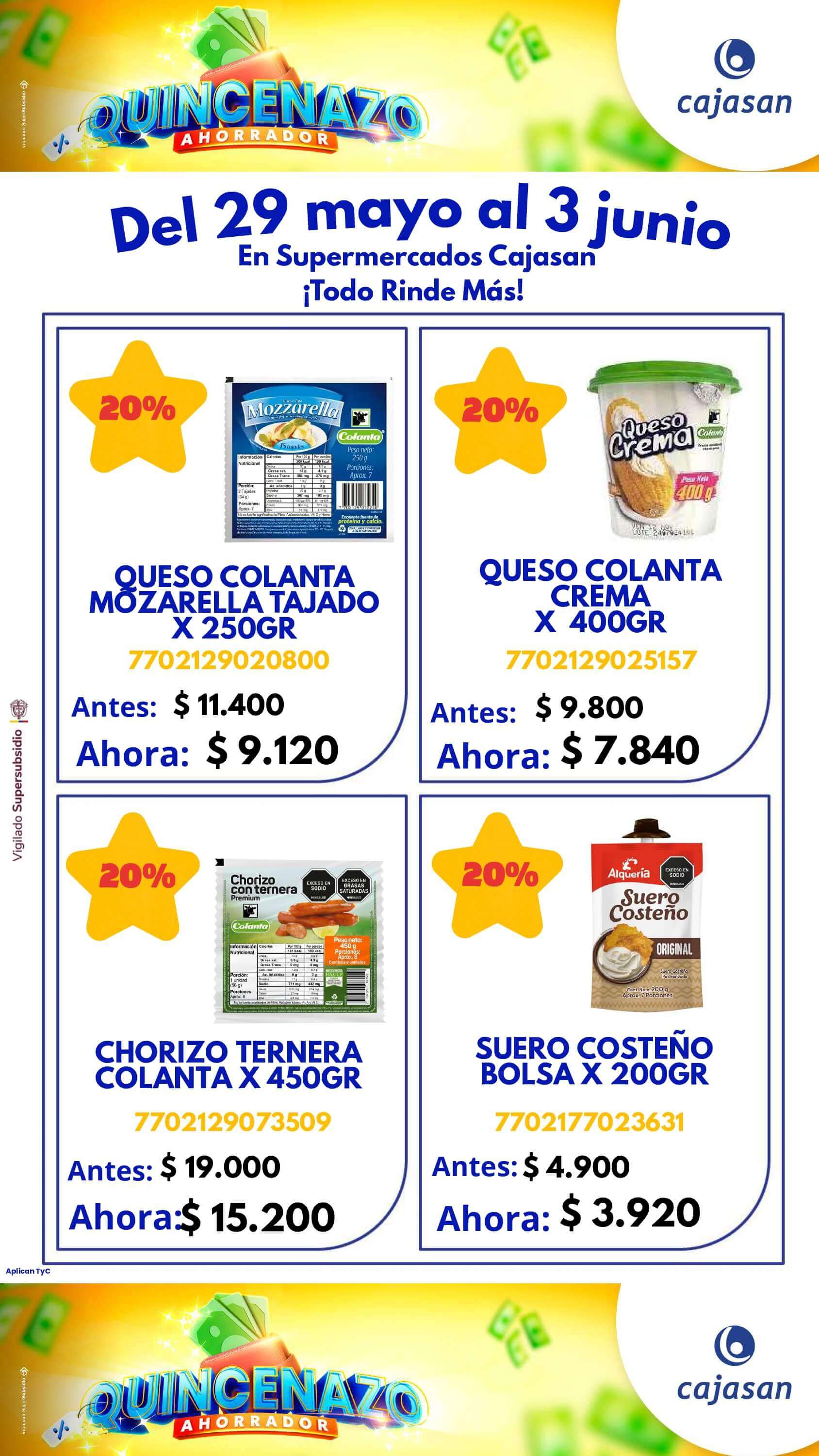 Ofertas del Quincenazo Cajasan: 20% de descuento del 29 de mayo al 3 de junio de 2025