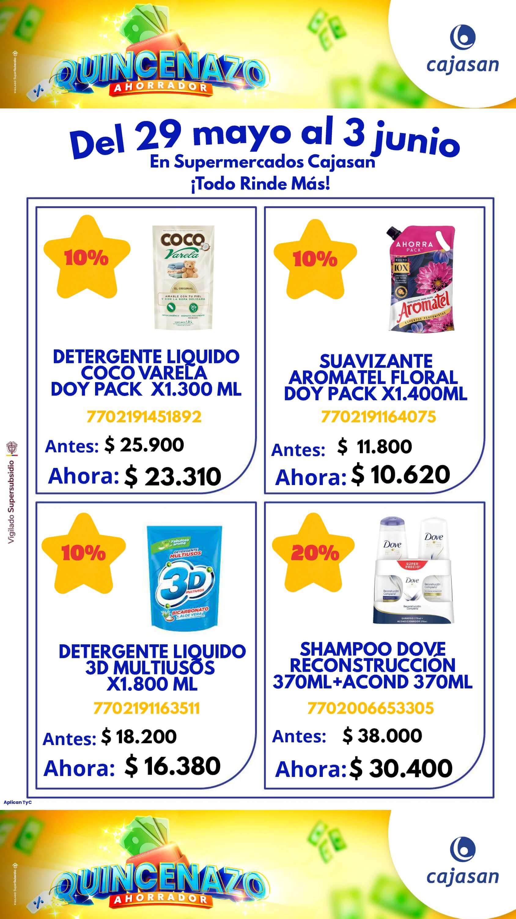 Ofertas del Quincenazo Cajasan: 20% de descuento del 29 de mayo al 3 de junio de 2025