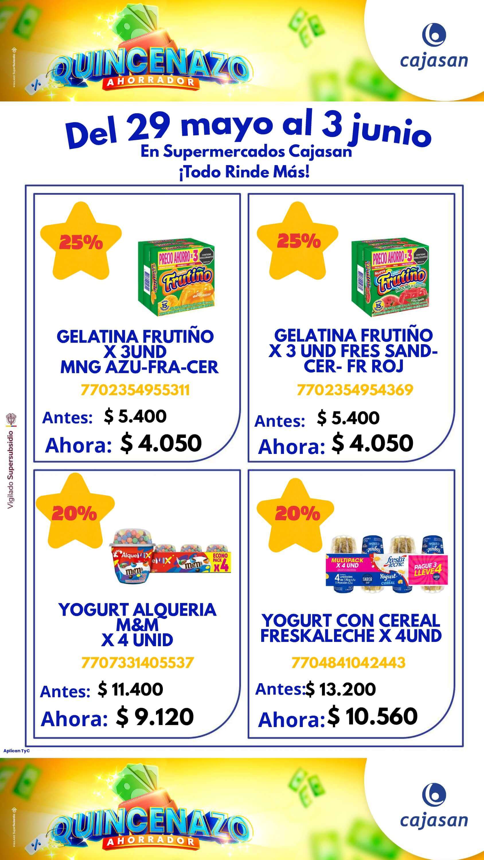 Ofertas del Quincenazo Cajasan: 20% de descuento del 29 de mayo al 3 de junio de 2025