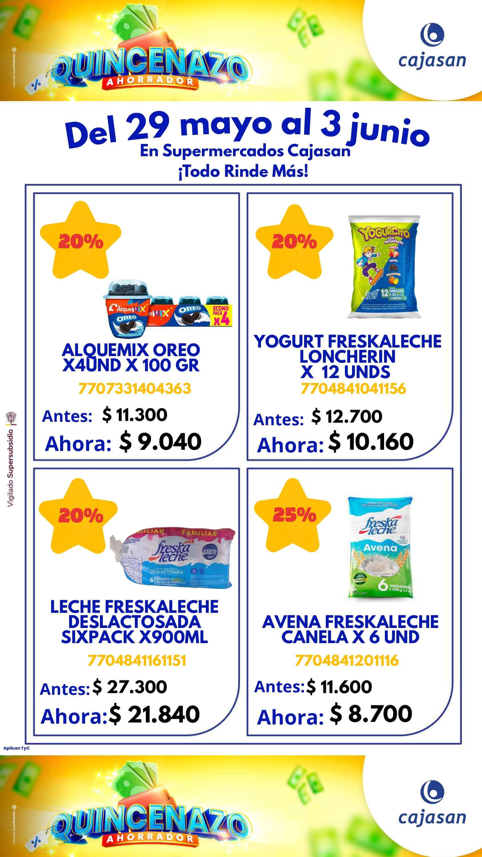 Ofertas del Quincenazo Cajasan: 20% de descuento del 29 de mayo al 3 de junio de 2025