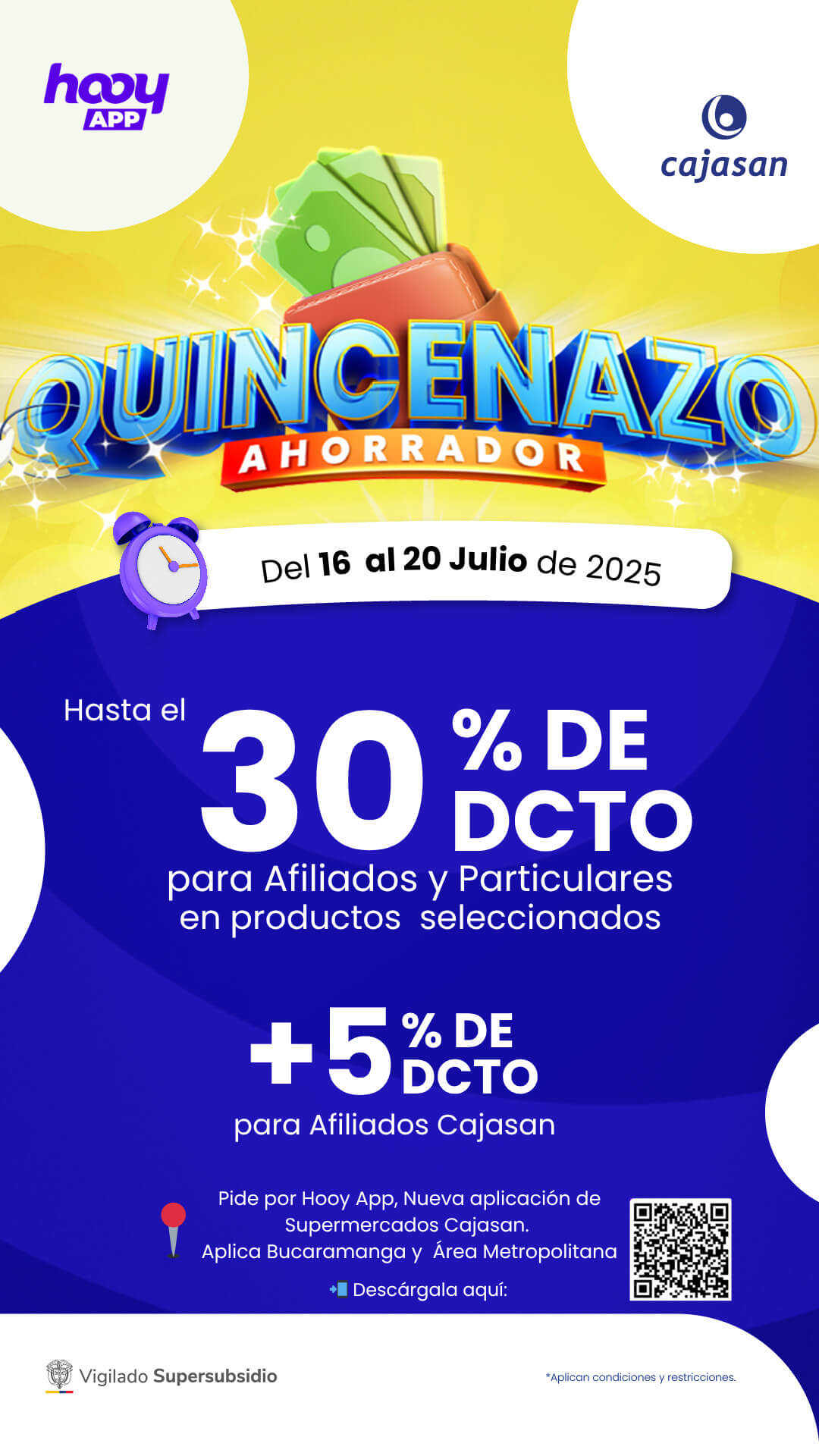 Promoción Quincenazo Ahorrador Cajasan julio 2025, descuentos hasta 30%