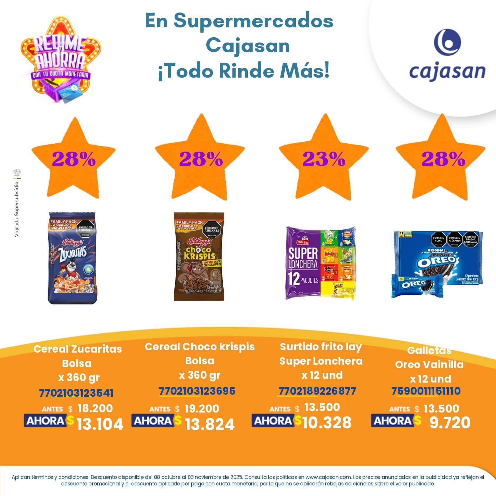 Descuentos en productos seleccionados en Supermercados Cajasan