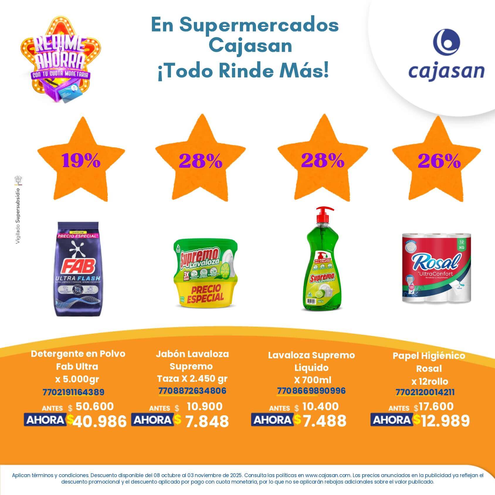 Descuentos en productos seleccionados en Supermercados Cajasan