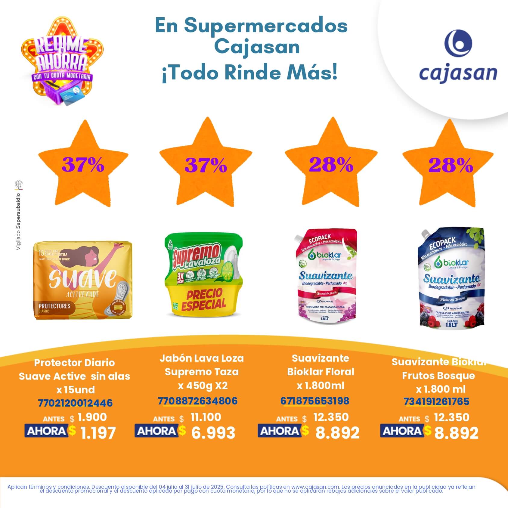 Promoción Redime y Ahorra en Supermercados Cajasan julio 2025 con descuentos en productos