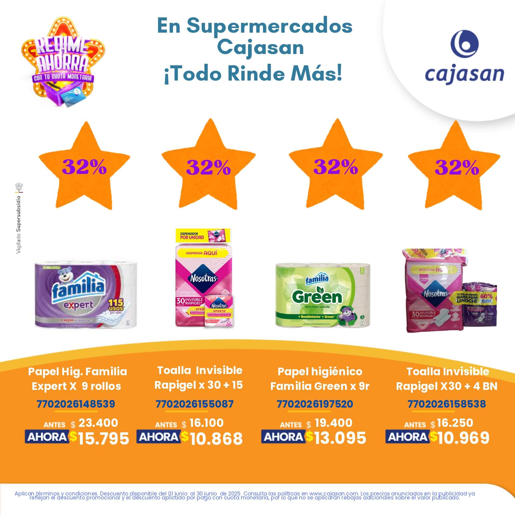 Promoción Redime y Ahorra en Supermercados Cajasan junio 2025 con descuentos en productos