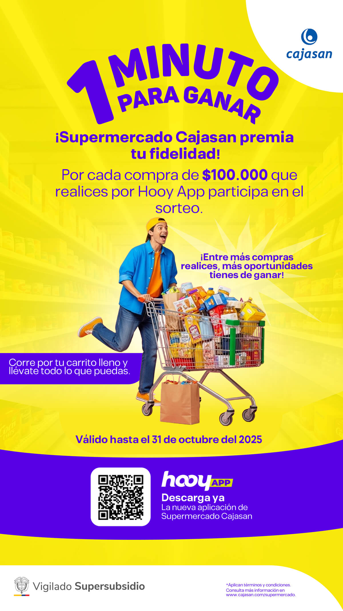 Promoción 1 minuto para ganar en Supermercados Cajasan, participa comprando y aumenta tus oportunidades de ganar