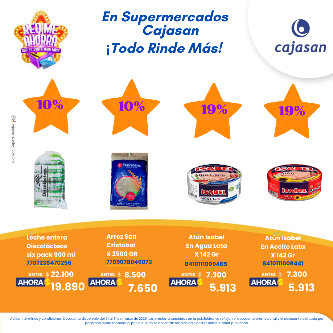 Descuentos en productos seleccionados en Supermercados Cajasan