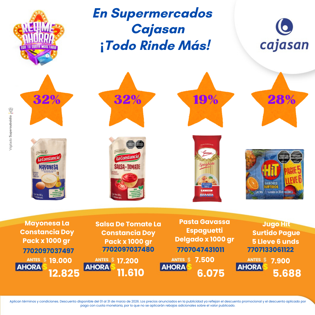 Descuentos en productos seleccionados en Supermercados Cajasan