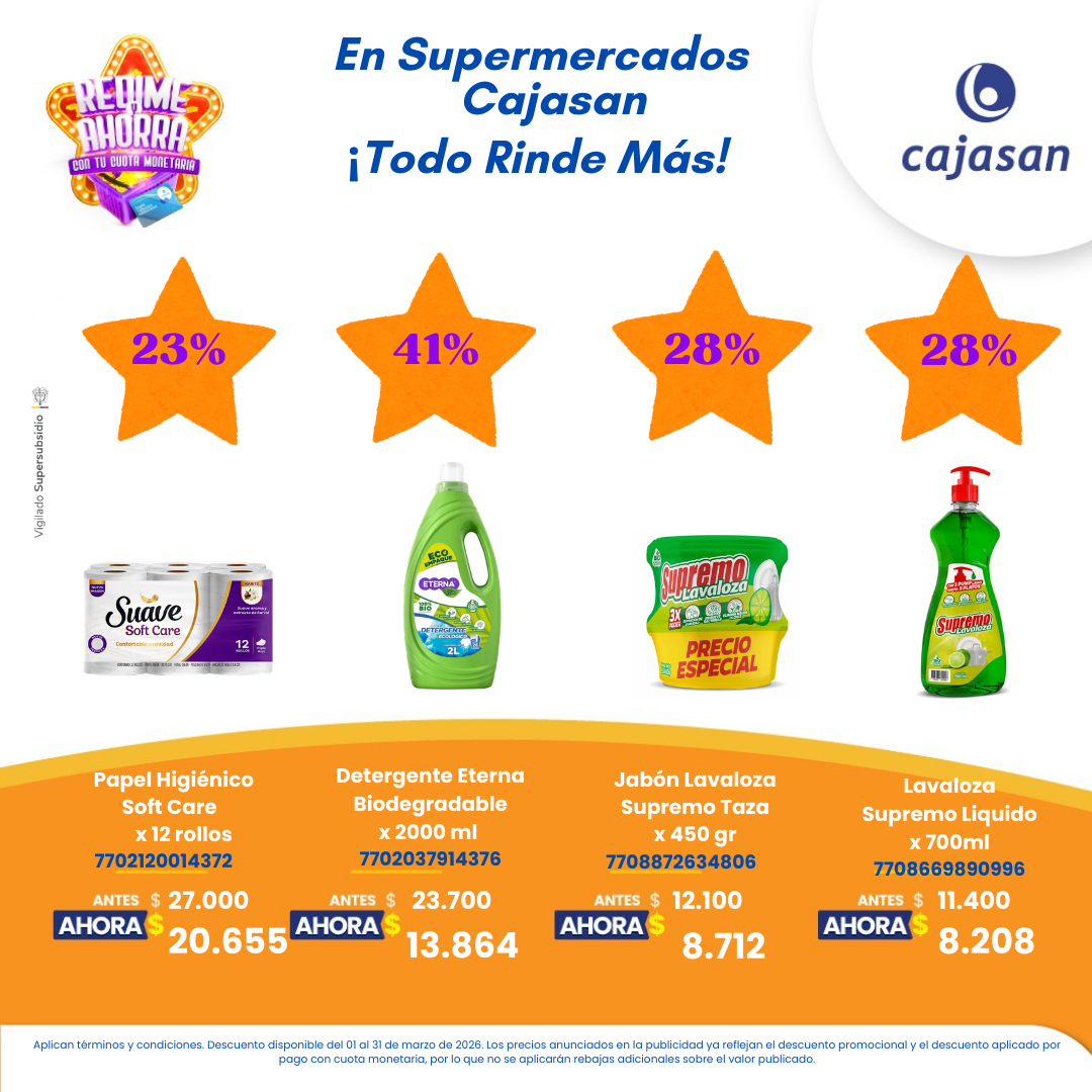 Descuentos en productos seleccionados en Supermercados Cajasan