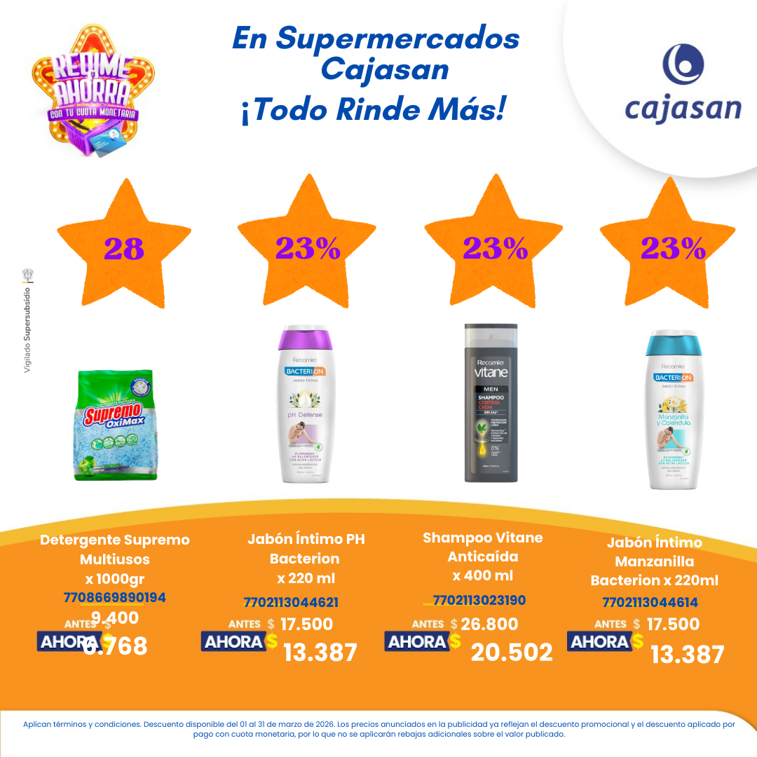 Descuentos en productos seleccionados en Supermercados Cajasan